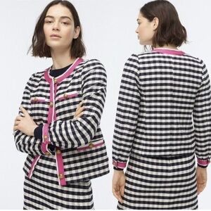 J. Crew Black & White Check Tweed Blazer with Pink Trim